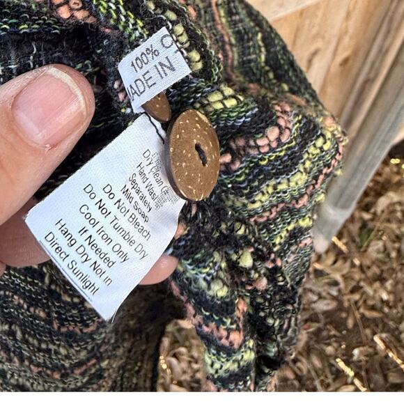 YASUKO KURISAKA Large nubby green peach black JACKET 100% Cotton Lagenlook - Picture 4 of 5